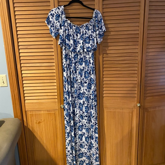 Blue Flowered Long Dress - Picture 2 of 4